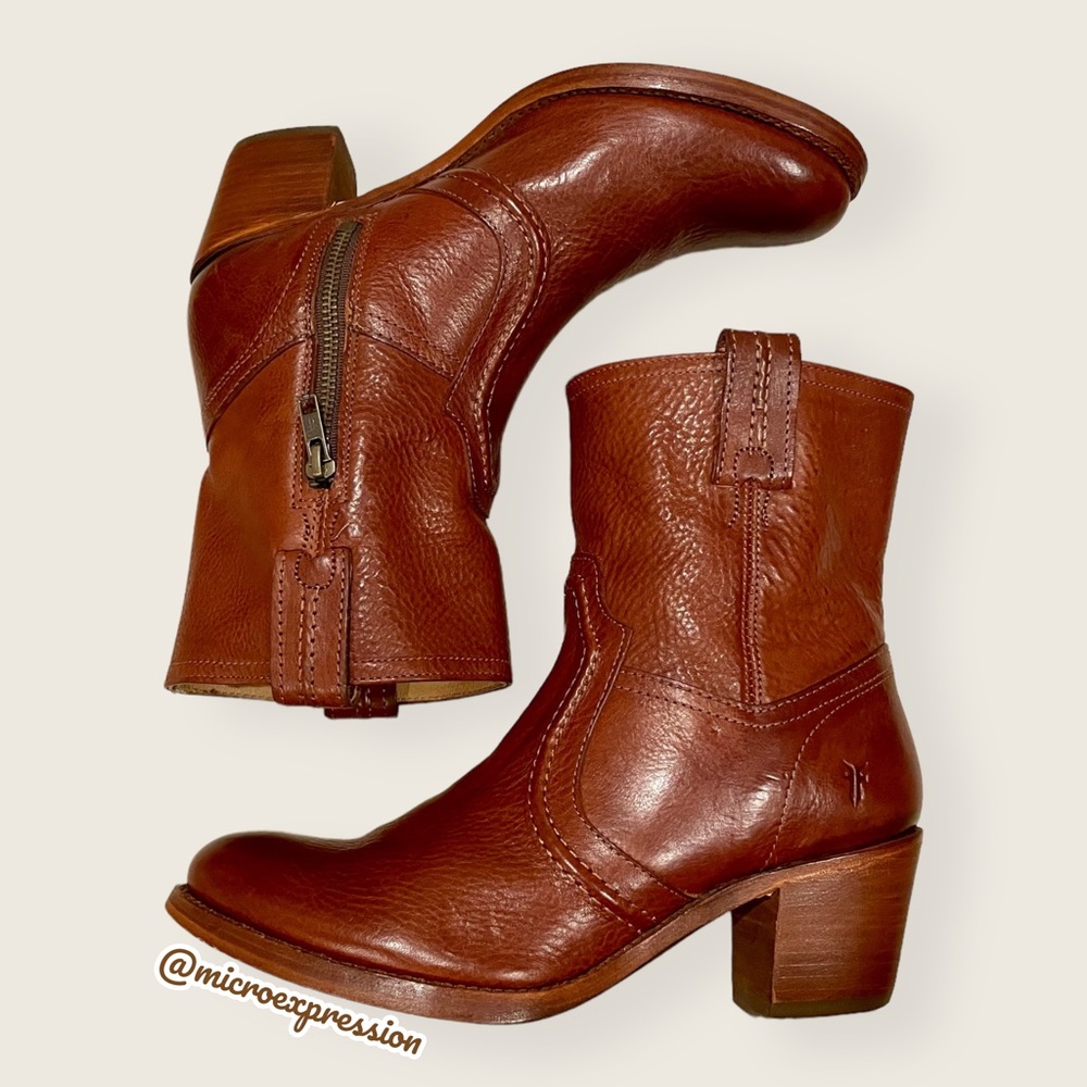 RARE Jane Trapunto Leather Short Cowboy Heel Boots - Picture 6 of 16